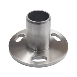 Platine de fixation de poteau garde corps à la française inox 316 brossé, trous oblongs