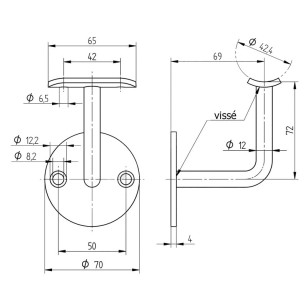 Support mural de main courante ø 42,4 mm 3 parties en inox 304 brossé