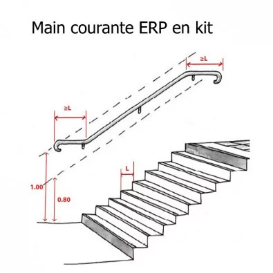 Main courante escalier ERP PMR en inox, en kit