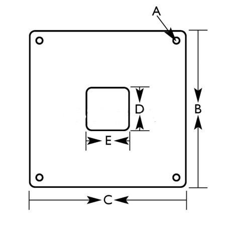 Platine carrée à souder 98 x 98 mm épaisseur 6 mm 4 trous de 9 mm trou central 40,5 x 40,5 mm en inox 304 brossé