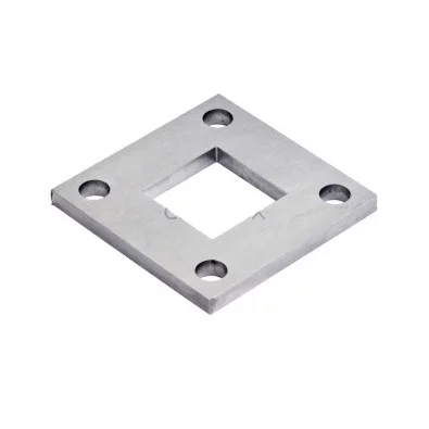 Platine carrée à souder 98 x 98 mm épaisseur 6 mm 4 trous de 9 mm trou central 40,5 x 40,5 mm en inox 304 brossé