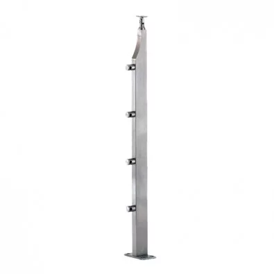 Poteau garde corps inox rectangulaire design 4 barres horizontales