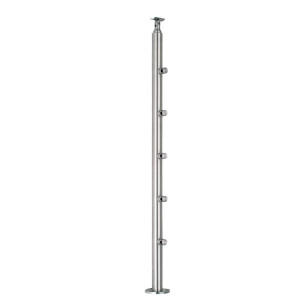 Poteau rond 42,4 mm de garde corps inox 5 lisses pose sur le dessus