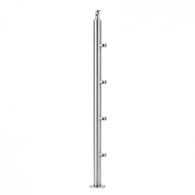 Poteau rond 42,4 mm de garde corps inox 4 lisses pose sur le dessus