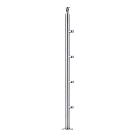 Poteau rond 42,4 mm de garde corps inox 4 lisses pose sur le dessus