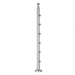 Poteau garde corps inox 6 lisses pose sur le dessus