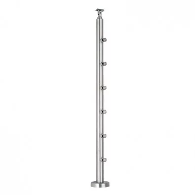 Poteau rond 42,4 mm de garde corps inox 6 lisses pose sur le dessus
