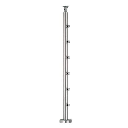 Poteau rond 42,4 mm de garde corps inox 6 lisses pose sur le dessus