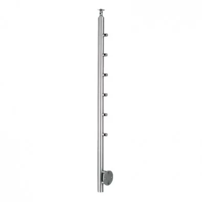 Poteau rond de garde corps inox 6 barres à l'anglaise inox 304 brossé