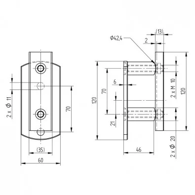Platine de fixation rectangulaire arrondie pour poteau inox ø 42,4 mm Platine de fixation rectangulaire arrondie pour poteau inox ø 42,4 mm