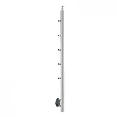 Poteau rond de garde corps inox 5 barres à l'anglaise inox 304 brossé