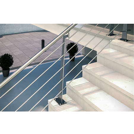 Poteau plat et design pour 5 lisses pose au sol en inox 316 brossé
