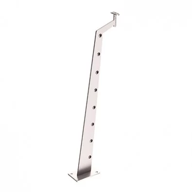 Poteau plat et design pour 8 lisses pose au sol en inox 304 brossé