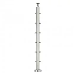 Poteau de milieu de garde corps inox 6 câbles avec serre câbles et cache platine