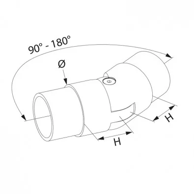 Raccord orientable de 90 à 180 degrés ergonomique en inox 304 brossé diam 42,4 mm Raccord orientable de 90 à 180 degrés ergonomique en inox 304 brossé diam 42,4 mm