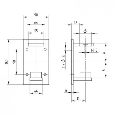 Platine de fixation rectangulaire mixte pour poteau ø 42,4 mm inox 304 Platine de fixation rectangulaire mixte pour poteau ø 42,4 mm inox 304