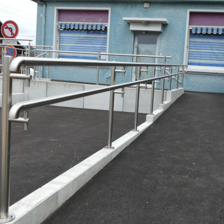 Double main courante rampe ERP PMR en inox 304 brossé, en kit