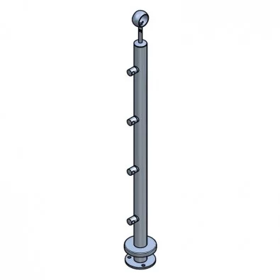 Poteau ø42,4 mm, bague et 4 supports de lisses ø12 mm inox 304 brossé