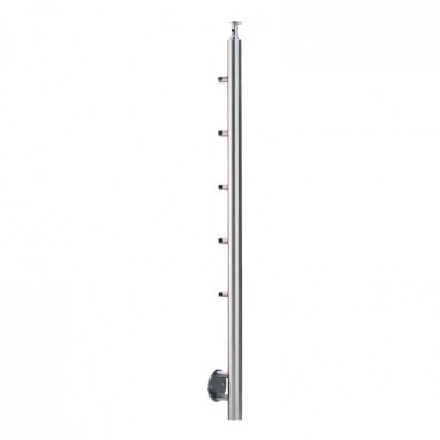 Poteau rond de garde corps inox 5 barres à l'anglaise inox 304 brossé déport du mur 50 mm tranche de dalle 10-15 cm