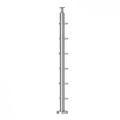 Poteau départ de garde corps inox 6 câbles laqué RAL 7016 - avec serre câbles, tendeurs intégrés et cache platine