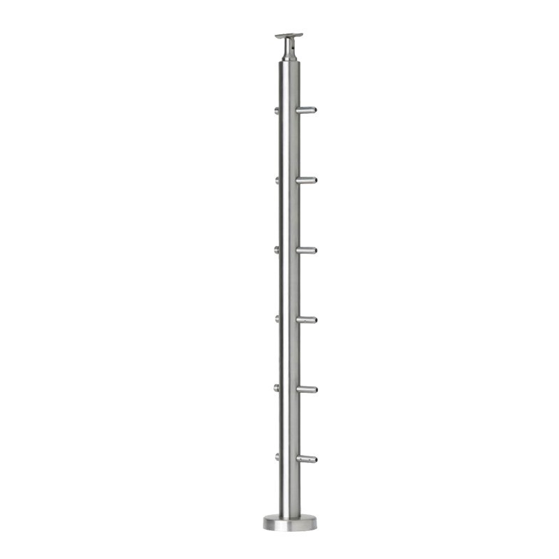 Poteau départ de garde corps inox 6 câbles laqué RAL 7016 - avec serre câbles, tendeurs intégrés et cache platine