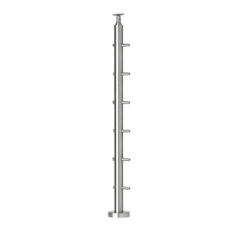 Poteau départ de garde corps inox 6 câbles laqué RAL 7016 - avec serre câbles, tendeurs intégrés et cache platine