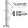 Détail du poteau départ de garde corps inox 6 câbles laqué RAL 7016 - avec serre câbles, tendeurs intégrés et cache platine