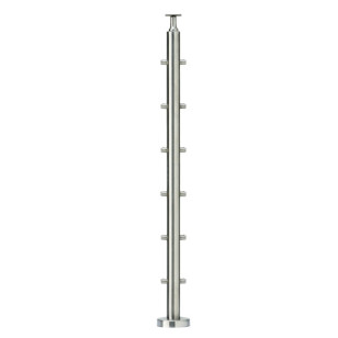 Poteau de milieu de garde corps inox 6 câbles laqué RAL 7016 avec serre câbles et cache platine