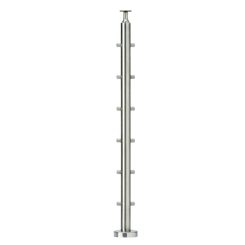 Poteau de milieu de garde corps inox 6 câbles laqué RAL 7016 avec serre câbles et cache platine