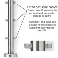 Poteau de milieu de garde corps inox 6 câbles laqué RAL 7016 avec serre câbles et cache platine 2