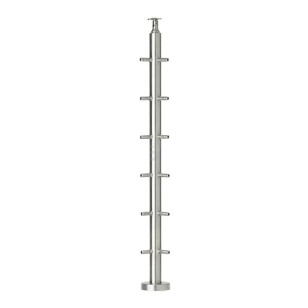 Poteau d'angle 90° de garde corps inox 6 câbles laqué RAL 7016 et serre câbles intégrés, cache platine