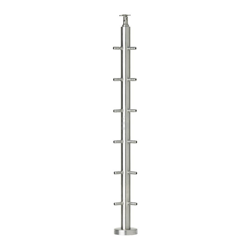 Poteau d'angle 90° de garde corps inox 6 câbles laqué RAL 7016 et serre câbles intégrés, cache platine