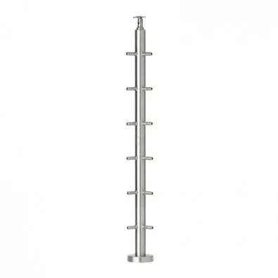 Poteau d'angle 90° de garde corps inox 6 câbles laqué RAL 7016 et serre câbles intégrés, cache platine