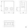 Plan coté de la pince à verre carrée et entretoise de sécurité amovible sur tube ø42,4 mm inox 304 verre 8 mm