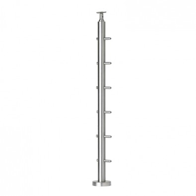 Poteau départ de garde corps inox 316 6 câbles avec serre câbles, tendeurs intégrés et cache platine