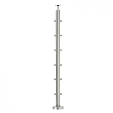 Poteau de milieu de garde corps inox 316 à 6 câbles avec serre câbles et cache platine