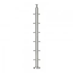 Poteau d'angle à 90° de garde corps inox316 6 câbles avec serre câbles intégrés et cache platine