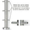 Détail du poteau d'angle à 90° de garde corps inox316  6 câbles avec serre câbles intégrés et cache platine