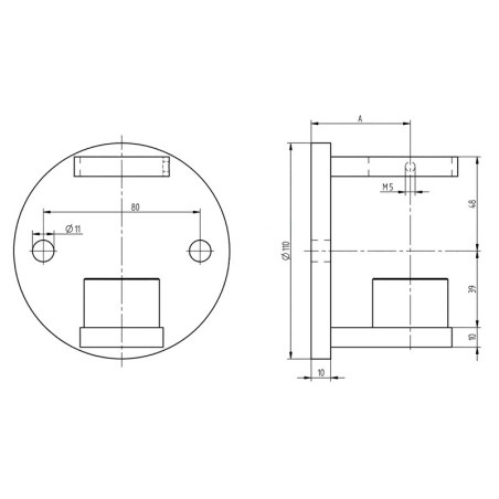 Platine de fixation ronde latérale mixte pour poteau ø 42,4mm inox 304