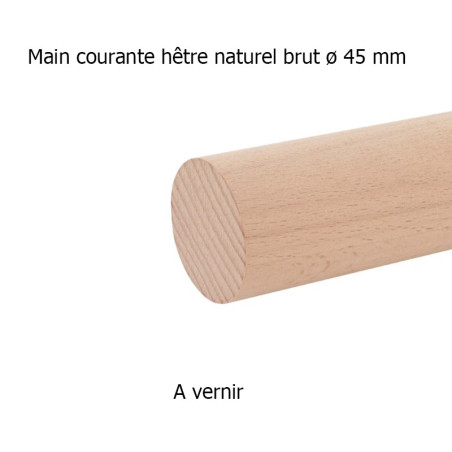 Main courante ronde en hêtre naturel brut diamètre 45 mm longueur 2000 mm