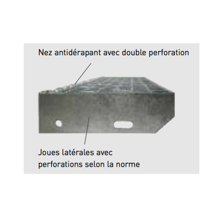 Marche escalier 800 x 270 mm caillebotis galvanisé maille 30 x 10 mm 