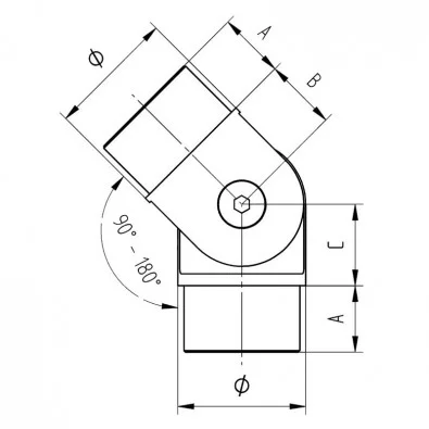 Raccord orientable de 90 à 180 degrés en inox 304 brossé diam 33,7 mm Raccord orientable de 90 à 180 degrés en inox 304 brossé diam 33,7 mm