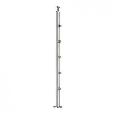 Poteau rond 42,4 mm de garde corps inox 5 lisses pose sur le dessus inox 316 brossé