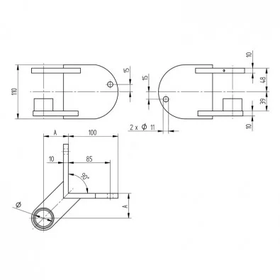Platine de fixation ronde d'angle saillant de poteau ø 42,4mm inox 304 Platine de fixation ronde d'angle saillant de poteau ø 42,4mm inox 304