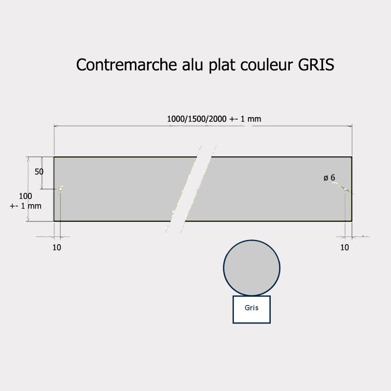 Contremarche aluminium 100 x 2000 mm GRIS recoupable