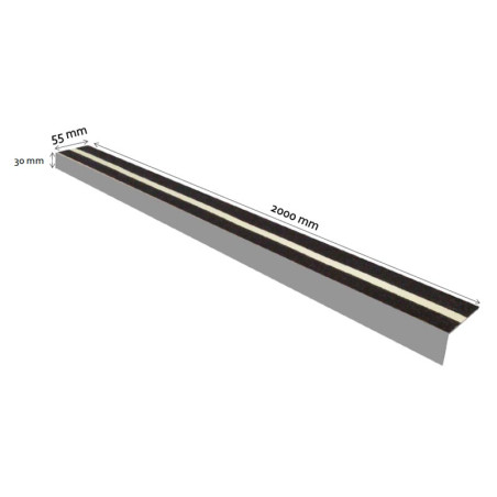 Nez de marche alu pour escalier intérieur bande antidérapante et phosphorescente, longueur 2 mètres