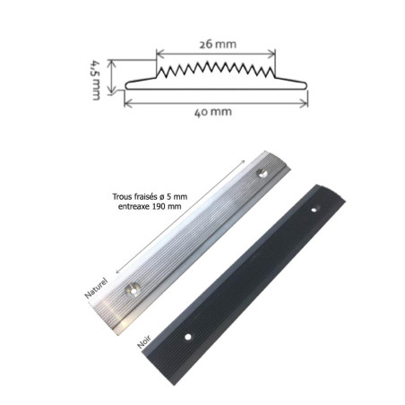 Traverse profil PLAT antidérapant strié aluminium anodisé couleur TEINTE NOIRE