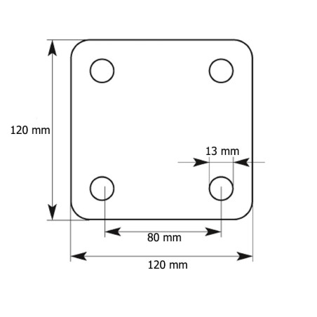 Platine carrée à souder 120 x 120 mm épaisseur 6 mm 4 trous de 13 mm en inox 304 brossé