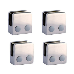 Pack de 4 pinces à verre carrées 45 x 47 mm pour support plat inox 304 brossé verre 8,76 mm
