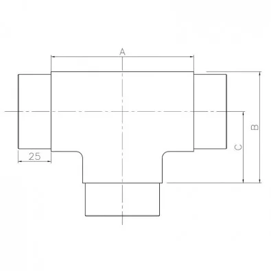 Raccord en Té en inox 304 brossé diametre 42,4 mm Raccord en Té en inox 304 brossé diametre 42,4 mm